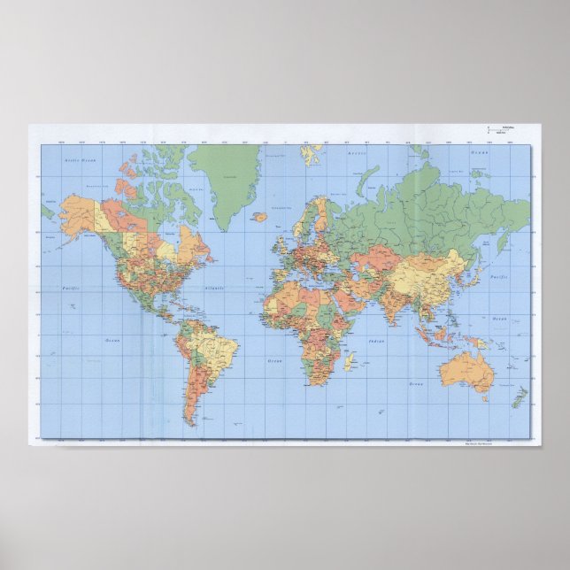 Mapas mundiais 10x16, Poster de mapa impresso (Frente)