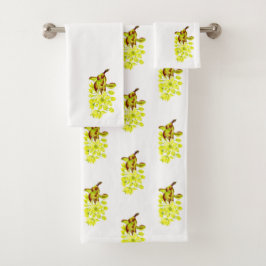 "Mapeamentos de Feliz" num conjunto de toalhas de