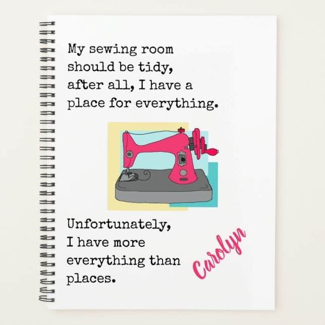 Máquina de costura, humor, seu planejador de nome (Frente)