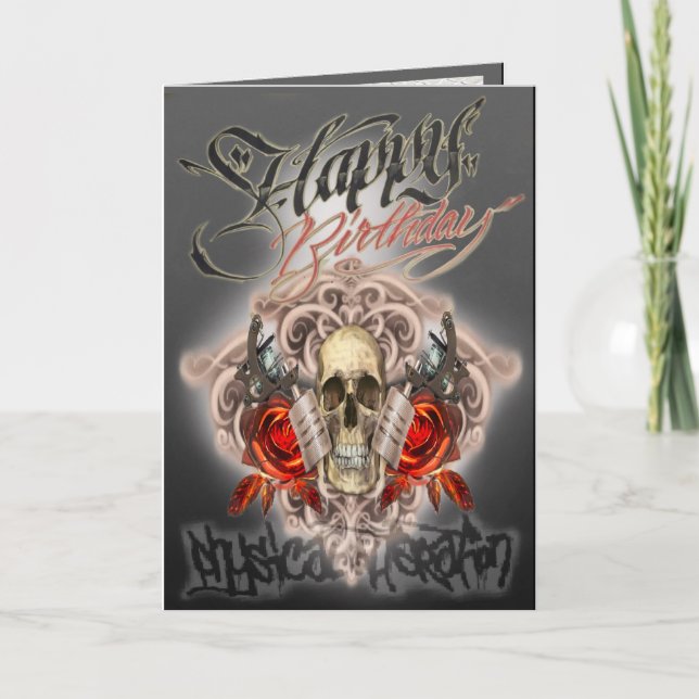 Máquinas de tatuagem do crânio de cartão de aniver (Frente)