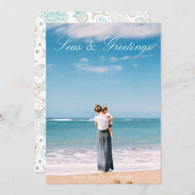 Mar de Amor e Saudações Oceano Cartão Plana de Fot (Frente/Verso)