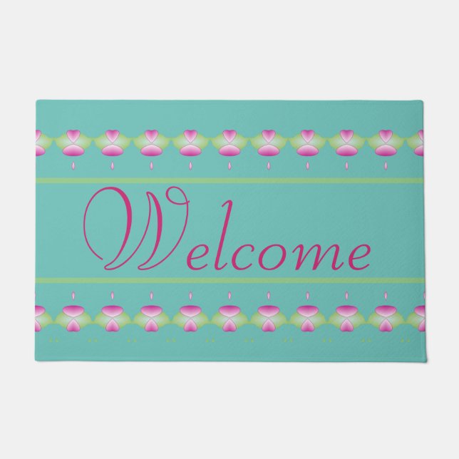 Maravilhoso tapete de boas-vindas em Teal com padr (Frente)