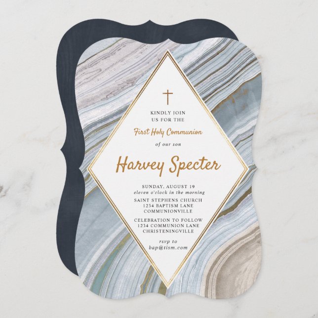 Marble Agate Dourado Primeiro Convite Comunitário (Frente/Verso)