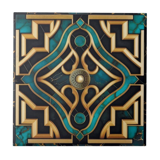 Marble Art Deco Mar Grego Dourado Mandala Verde (Frente)