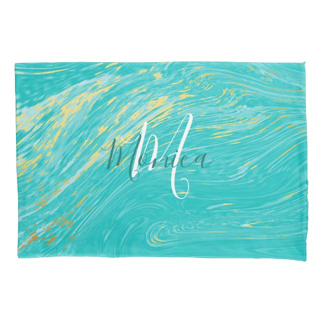 Marble Belo Dourado Mongrama Elegante Azul (Frente)