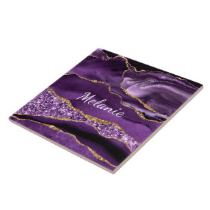 Marble Dourado Roxo Nome Personalizado Azulejo Cer