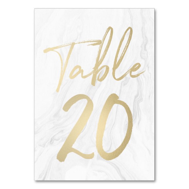 Marble e Script Dourado | Cartão de Número de Tabe (Frente)
