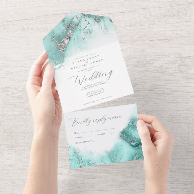 Marble Glitter Wedding Teal/Silver ID644 (Tearaway)