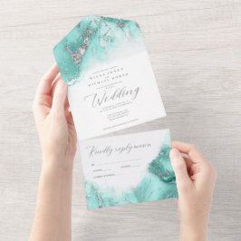Marble Glitter Wedding Teal/Silver ID644