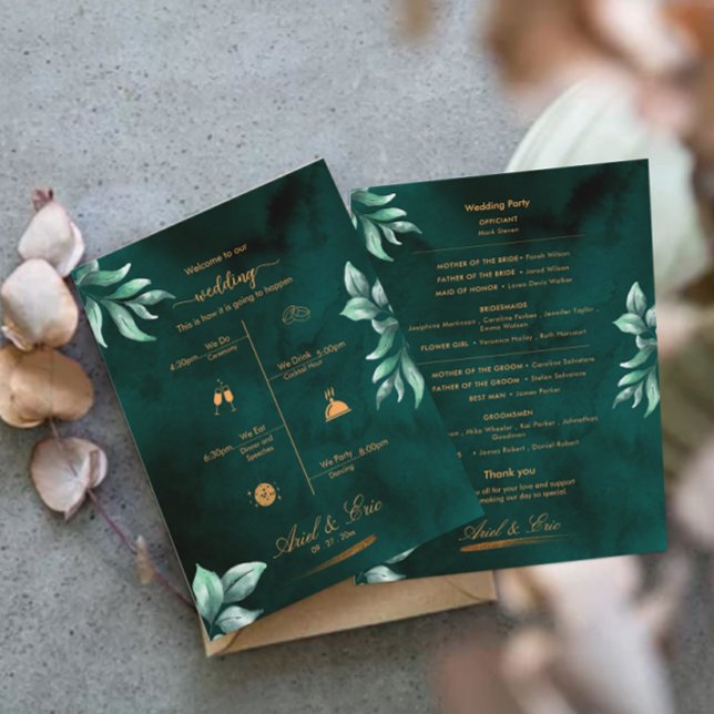 Marble Greenery Classic Elegant Wedding Program (Criador carregado)