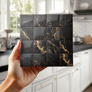 Marble Mix 4x4 Quadrados Preto/Ouro ID1186c