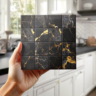Marble Mix Quadrados 4x4 Preto/Dourado ID1186b