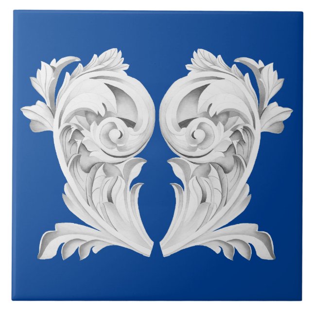 Marble Tendrils em um Azulejo de cerâmica azul (Frente)