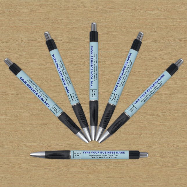 Marca Comercial Light Blue na Caneta (Pen with light blue barrel and your business brand)