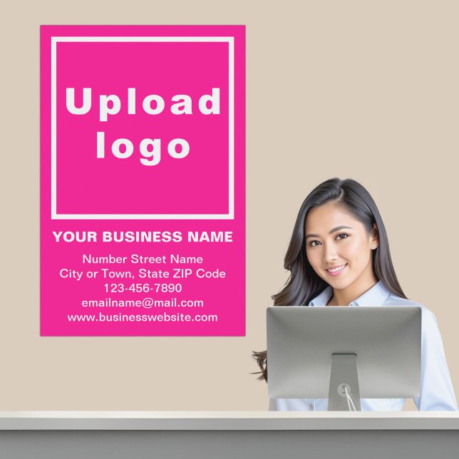 Marca comercial no Poster cor-de-rosa (Business brand on pink poster in business reception.)