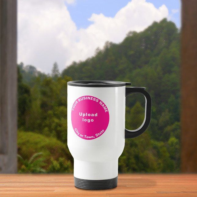 Marca empresarial redonda rosa na Caneca de viagem (Criador carregado)