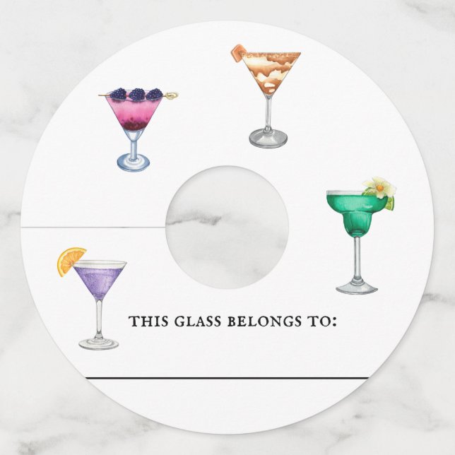 Marcador de Copo de Vinho Coquetel Identificador A (Frente)