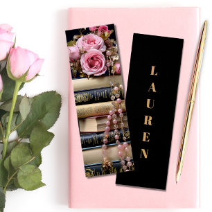 Marcador de Pilha Floral Elegante de Livros