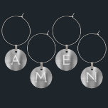 Marcador Para Taças De Vinho Monograma moderno e elegante prata de luxo<br><div class="desc">Silver de luxo Moderno e Elegante Monograma Faux Metálicos Brutos Vinho de Metal. Esses Cadernos de Vinho podem ser personalizados para incluir seu nome inicial e nome próprio. As Cartas de Vinho de Aço Inoxidável Faux fazem um presente de Chá de panela, Festa de aniversário ou Festa de solteira excelente...</div>