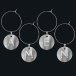Marcador Para Taças De Vinho Monograma moderno e elegante prata de luxo<br><div class="desc">Silver de luxo Moderno e Elegante Monograma Faux Metálicos Brutos Vinho de Metal. Esses Cadernos de Vinho podem ser personalizados para incluir seu nome inicial e nome próprio. Os Charms de Vinho de Aço Inoxidável, de prata, fazem um presente de excelente, Festa de aniversário ou Festa de solteira para aquela...</div>