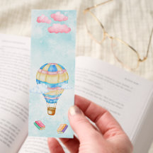 Marcapáginas con diseño de acuarelas con globo