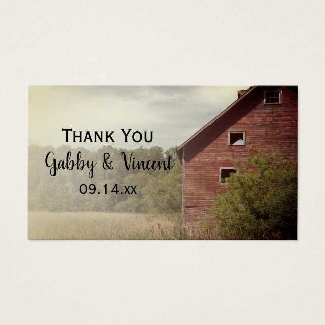 Marcas De Favor Do Casamento Rustic Red Barn Count (Frente)