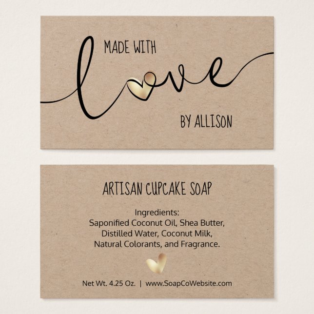 Marcas de Presente Kraft Feitas Com Amor Elegante  (Frente & Verso)