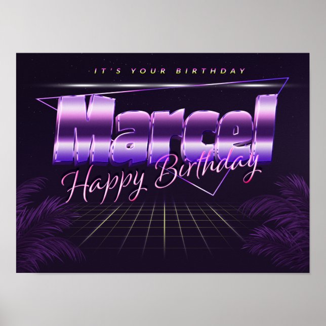 Marcel Name Vorname lila retro Poster Geburtstag (Frente)