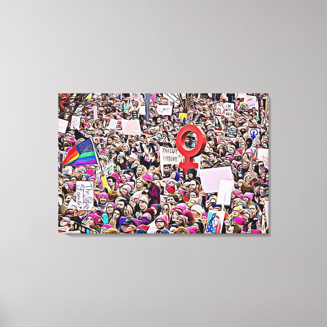 Marcha feminina Protestando Canvas Wall Art (Frente)