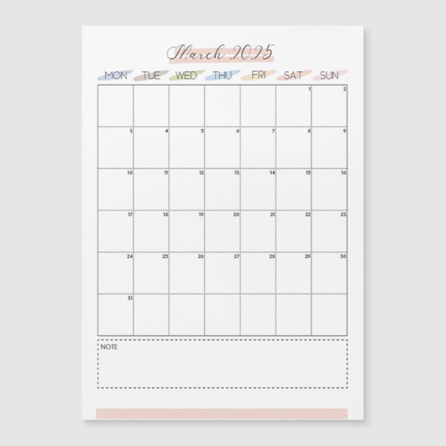Março de 2025 Calendário Magnético (Frente)