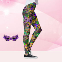 Mardi Gras All Miçanga Máscara Leggings