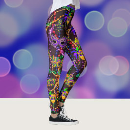 Mardi Gras All Miçanga Máscara Leggings