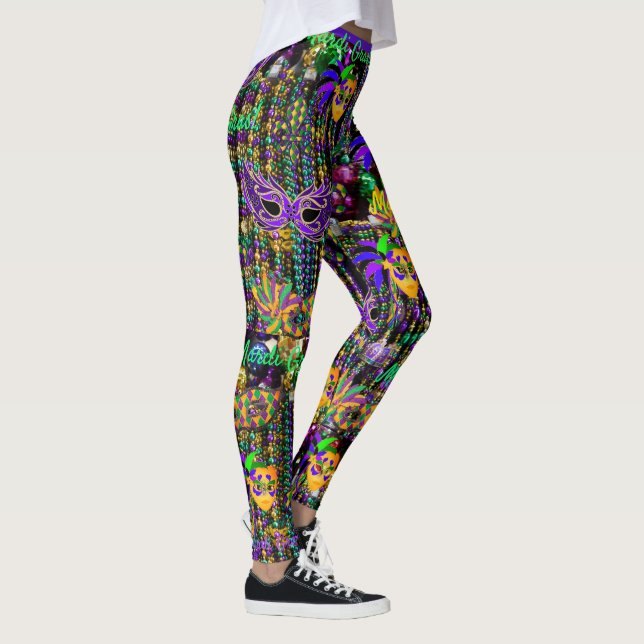 Mardi Gras All Miçanga Máscara Leggings (Direita)