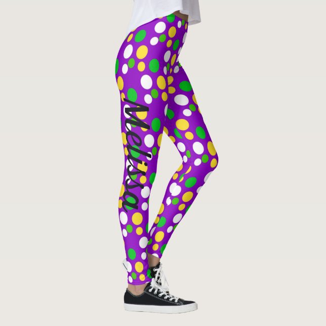 Mardi Gras Confetti Douradas Leggings Verdes Roxas (Direita)