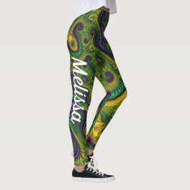 Mardi Gras, Dourado, Preto, Leggings Verde Nome