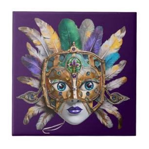 Mardi Gras Feather e Metal Mask