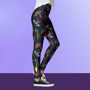 Mardi Gras Feather Máscara Calças de Leggings Femi