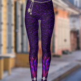 Mardi Gras Feather Prester Roxo Leggings
