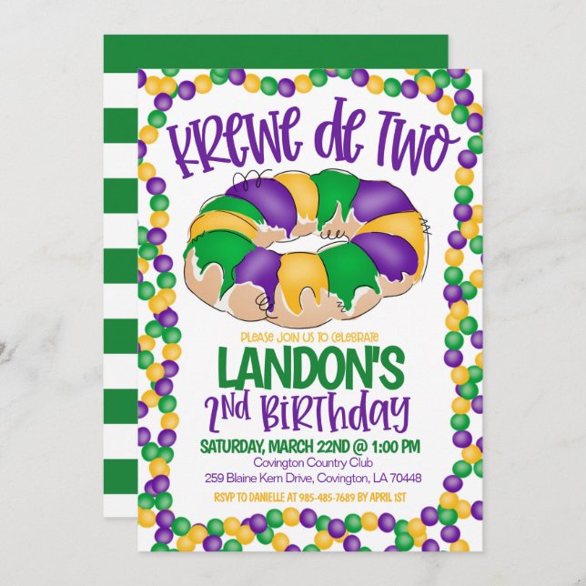 Mardi Gras Krewe Segundo Convite de Aniversário (Frente/Verso)