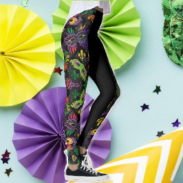 Mardi Gras Leggings Black Máscaras Miçangas