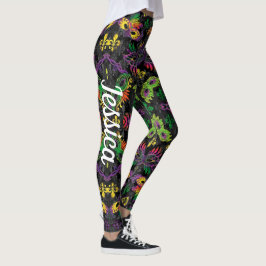 Mardi Gras Leggings Black Máscaras Miçangas Sexy