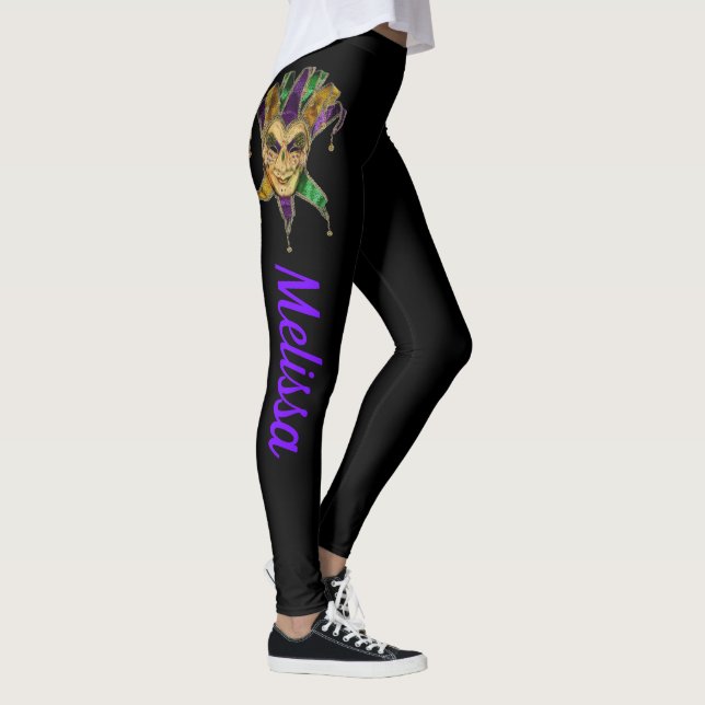 Mardi Gras Leggings Black Mask Name (Direita)