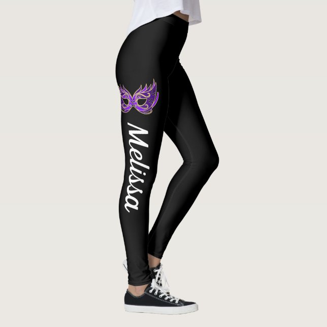 Mardi Gras Leggings Purple Mask Name (Direita)