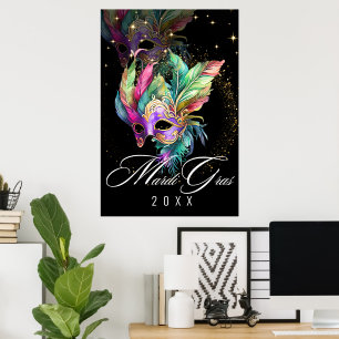 Mardi Gras Mascarada Mask Poster preto