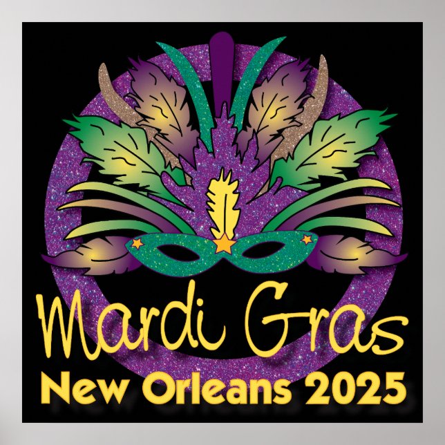 Mardi Gras Mask Poster - 2025 - Nova Orleans (Frente)