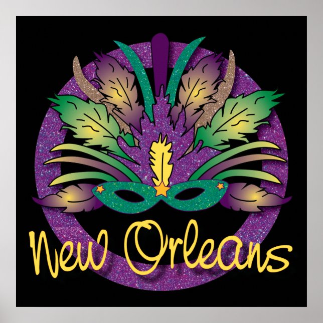 Mardi Gras Mask Poster - Nova Orleans, LA (Frente)