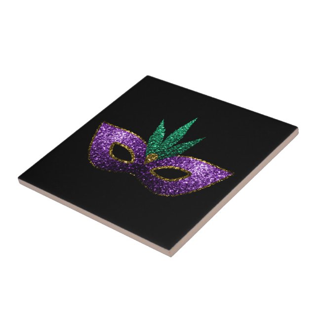 Mardi Gras Mask Purple Green Dourado Sparkles blac (Lateral)