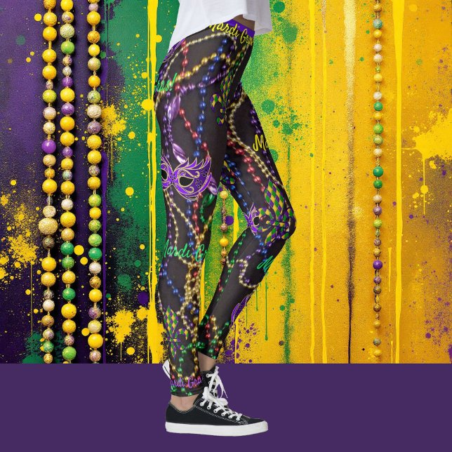 Mardi Gras Miçanga Máscara Leggings Confortáveis (Criador carregado)