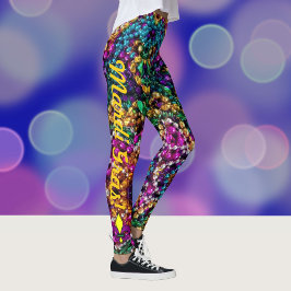 Mardi Gras Miçangas Calças de Leggings para Mulher