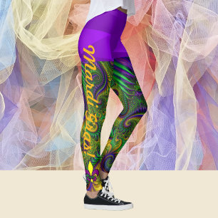 Mardi Gras Violet Leggings Pants Roxos